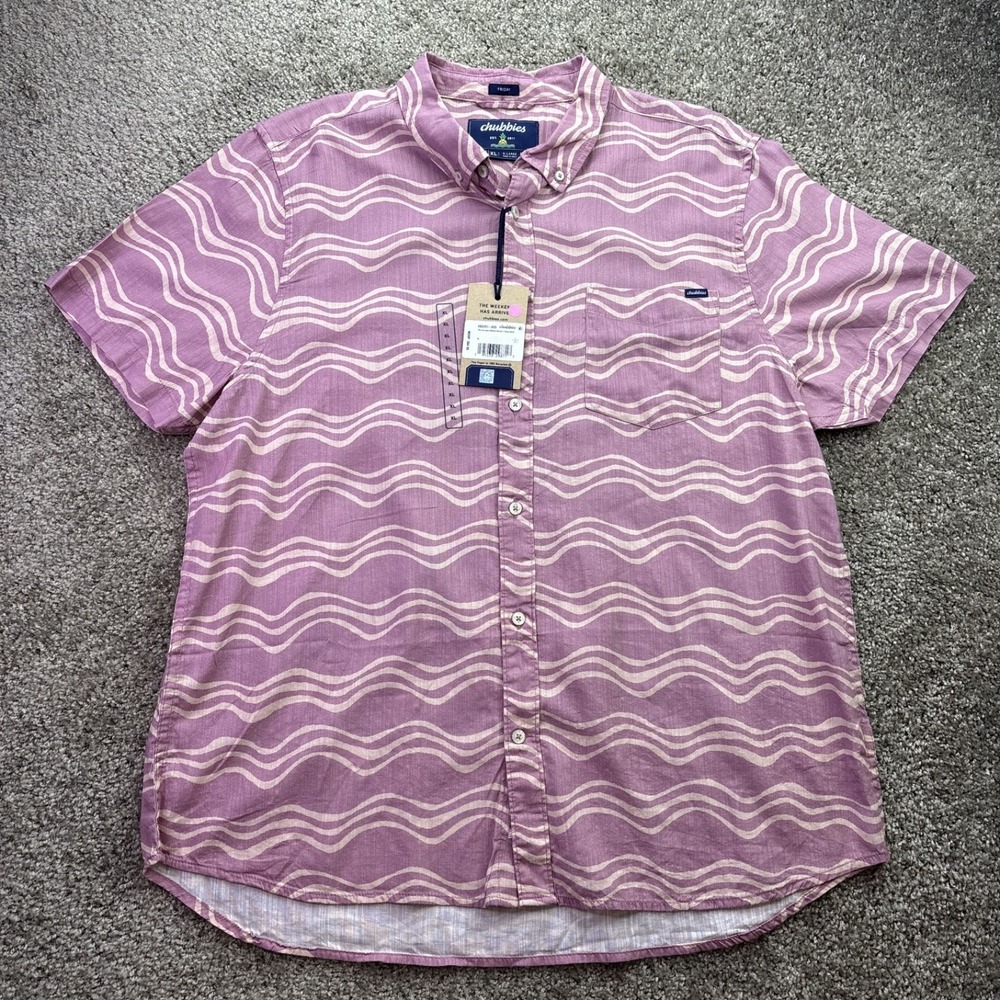 Chubbies Men's XL The Airwave Resort Weave Friday Mauve Stripe Button Up NEW